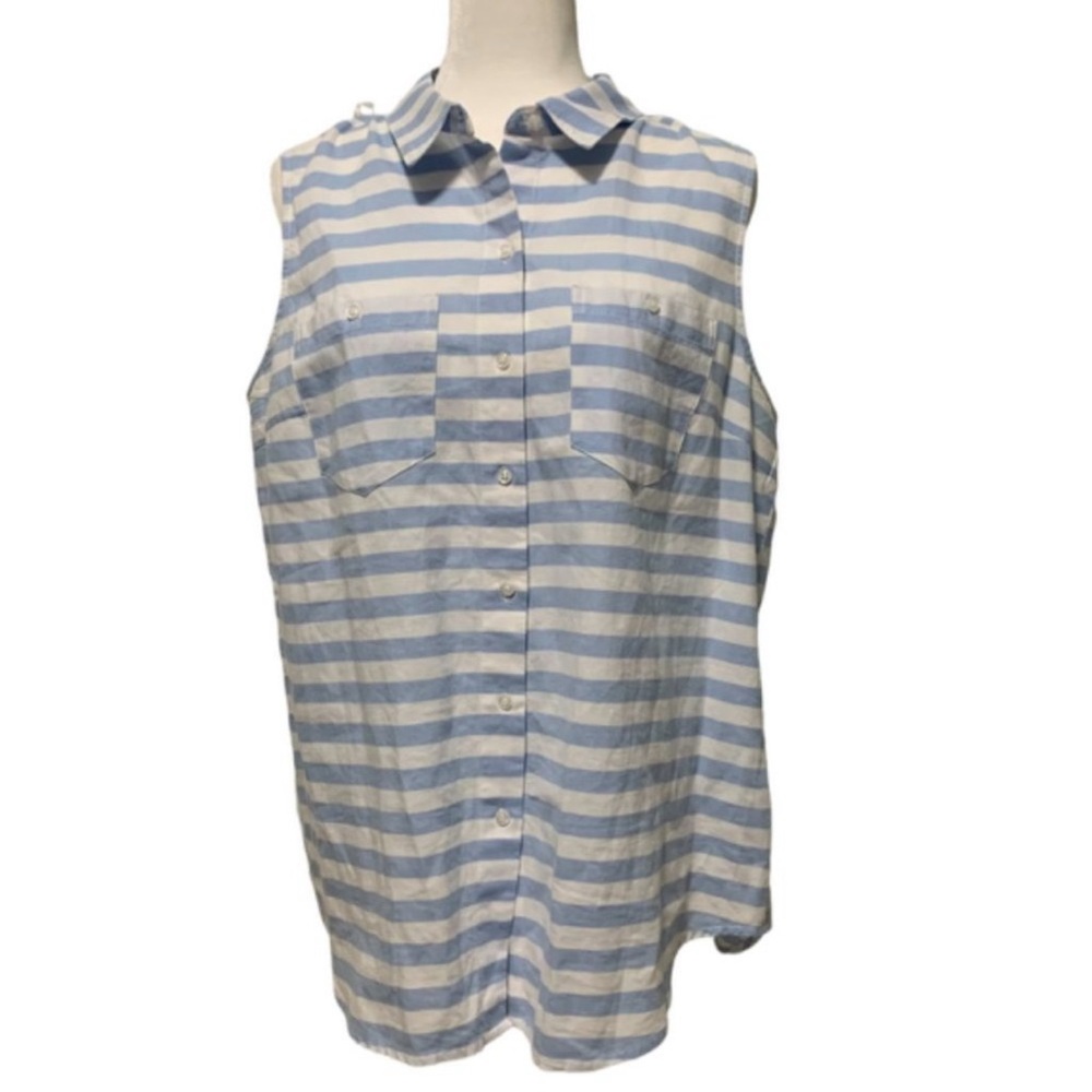 ND New Directions Blue White Stripe Button Front Sleeveless Top XL